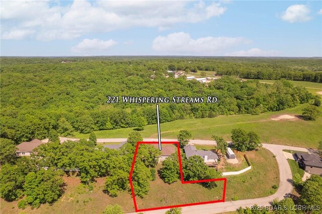 221 Whispering Streams Rd, Osage Beach, MO 65065 - aerial view of property's location with a heavily wooded area and property parcel outlined