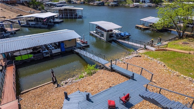 dock area with a water view