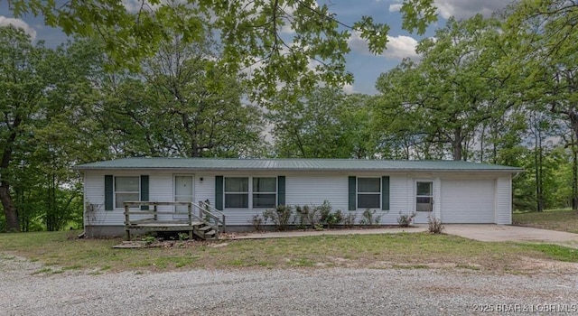 20877 Twin Hills Dr, Warsaw, MO 65355 - ranch-style home featuring an attached garage, metal roof, and concrete driveway