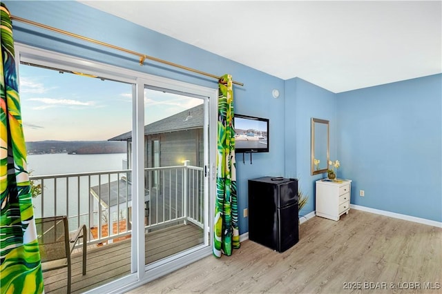 entryway with wood finished floors and baseboards