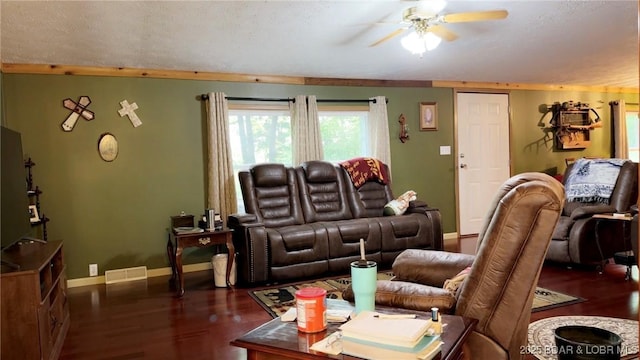 29745 Canary Rd, Gravois Mills, MO 65037 - living area with ceiling fan, dark wood-style floors, and baseboards
