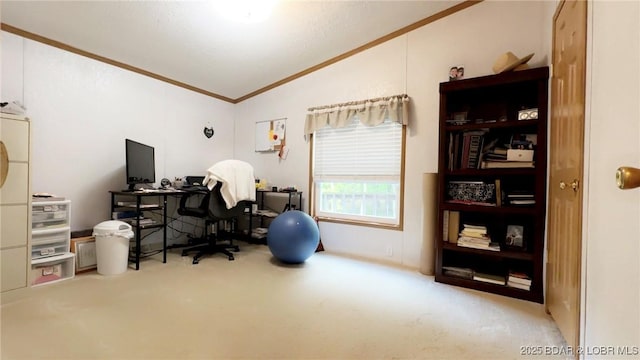29745 Canary Rd, Gravois Mills, MO 65037 - carpeted office space featuring vaulted ceiling and ornamental molding