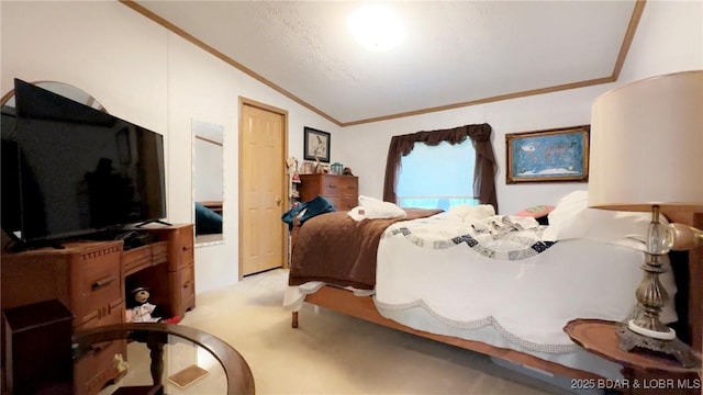 29745 Canary Rd, Gravois Mills, MO 65037 - carpeted bedroom with ornamental molding and vaulted ceiling