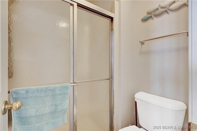 bathroom with a stall shower and toilet