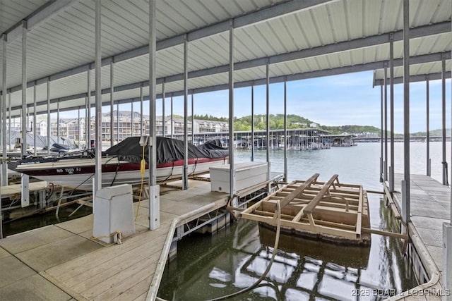 dock area featuring a water view and boat lift