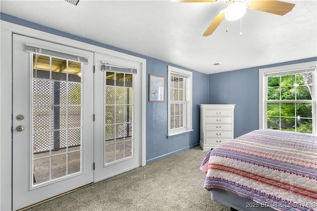 35 Teak Village Dr, Lake Ozark, MO 65049 - bedroom with access to exterior, carpet, baseboards, and ceiling fan