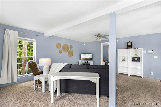 35 Teak Village Dr, Lake Ozark, MO 65049 - carpeted living area featuring beam ceiling and ceiling fan