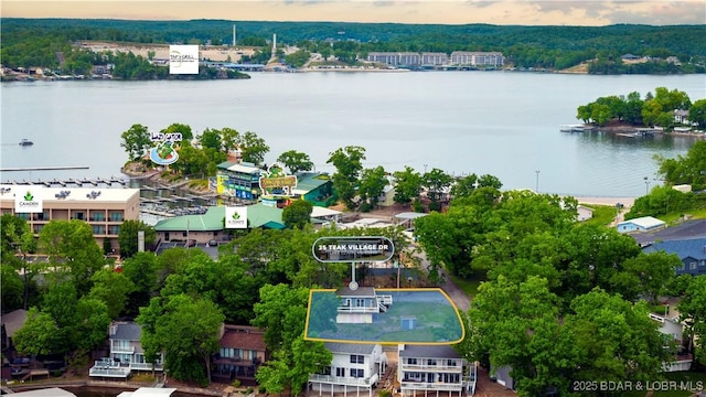 35 Teak Village Dr, Lake Ozark, MO 65049 - aerial overview of property's location with a large body of water and property parcel outlined