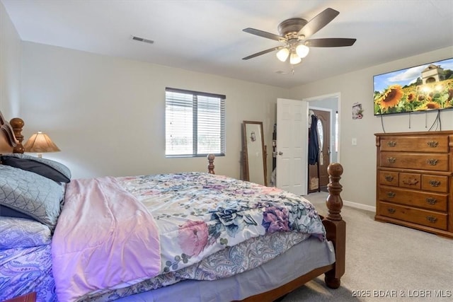 bedroom featuring carpet flooring and ceiling fan