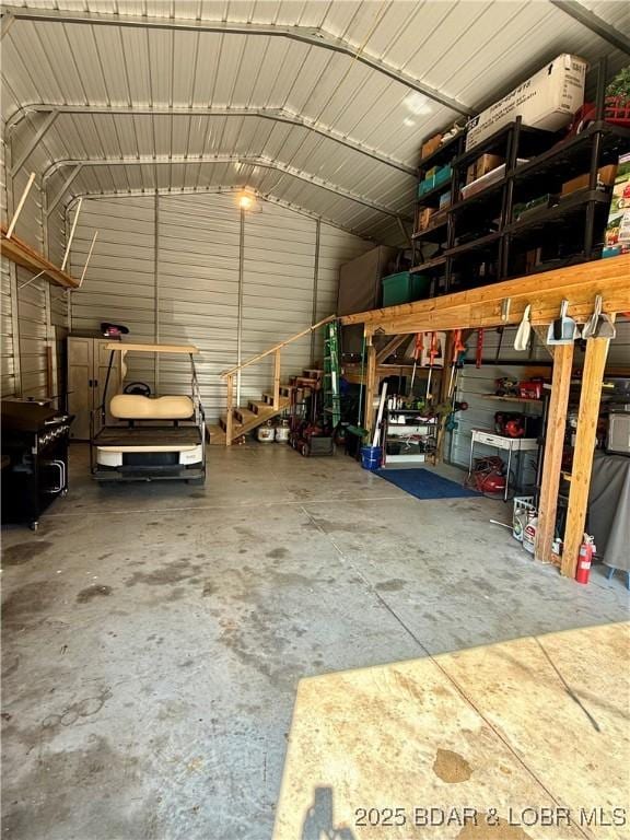 garage with metal wall