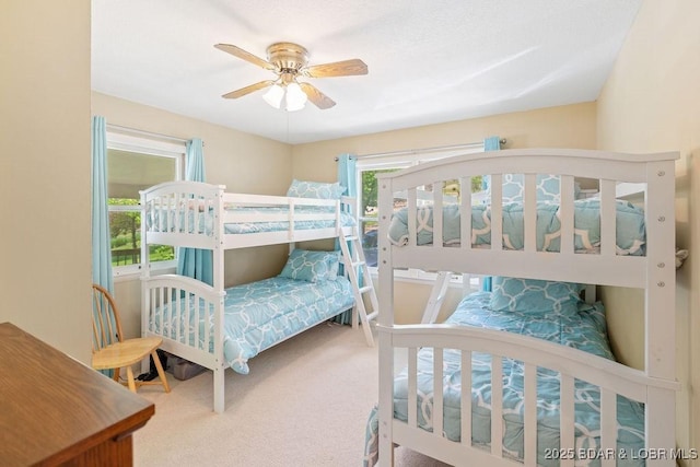 bedroom featuring carpet and ceiling fan