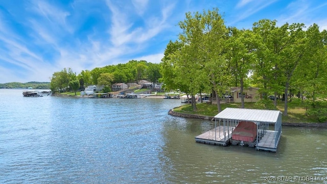 dock area with a water view