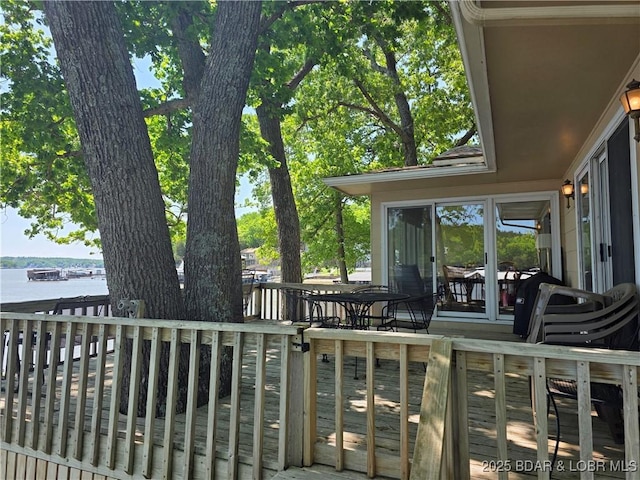 deck with a water view