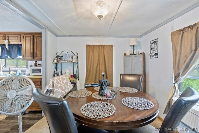 dining space with wood finished floors and healthy amount of natural light