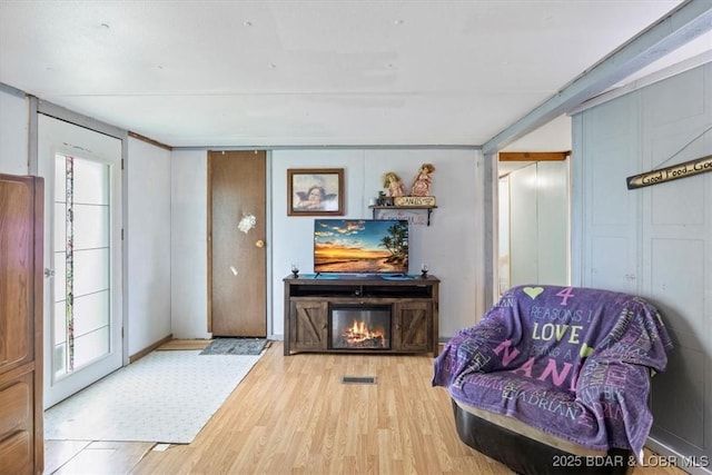 living room with wood finished floors