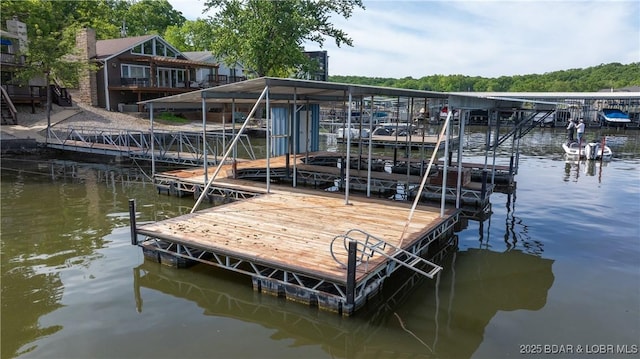 dock area with a water view