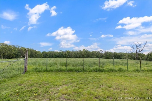 view of yard with fence and a rural view
