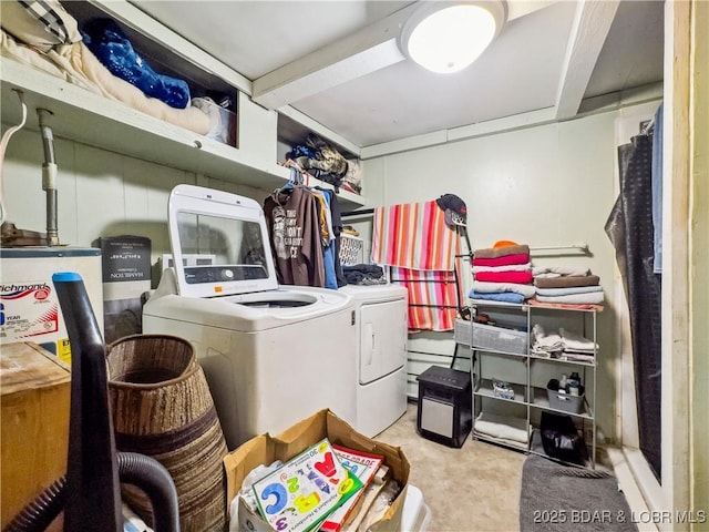 laundry room featuring independent washer and dryer and carpet flooring