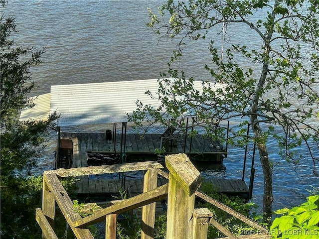 dock area with a water view