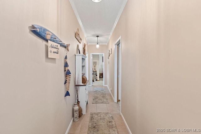 33367 Emerald Rd, Sunrise Beach, MO 65079 - corridor featuring crown molding and light tile patterned floors
