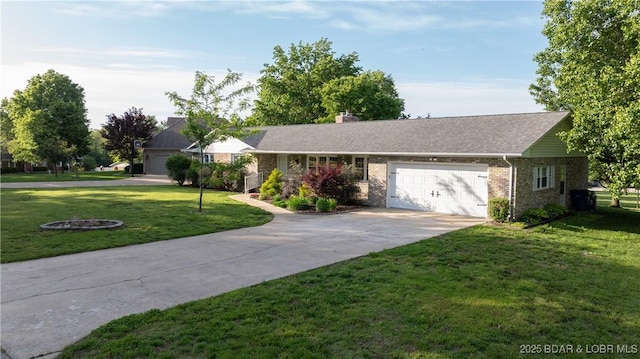 907 Sunnyview Cir, Eldon, MO 65026 - ranch-style house featuring an attached garage, a front lawn, brick siding, and driveway