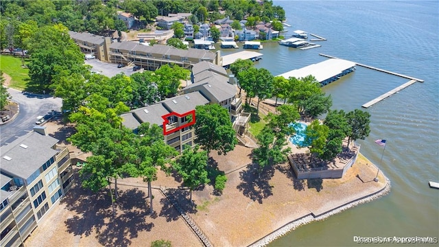 aerial view of a nearby body of water