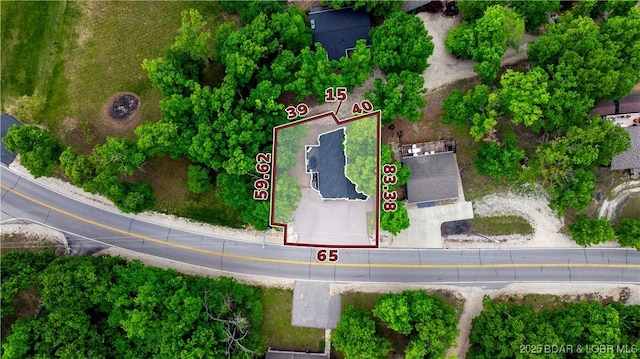 aerial view of property's location featuring property parcel outlined