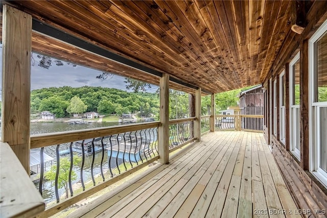 wooden deck with a water view