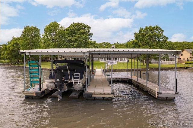 dock with a water view and boat lift