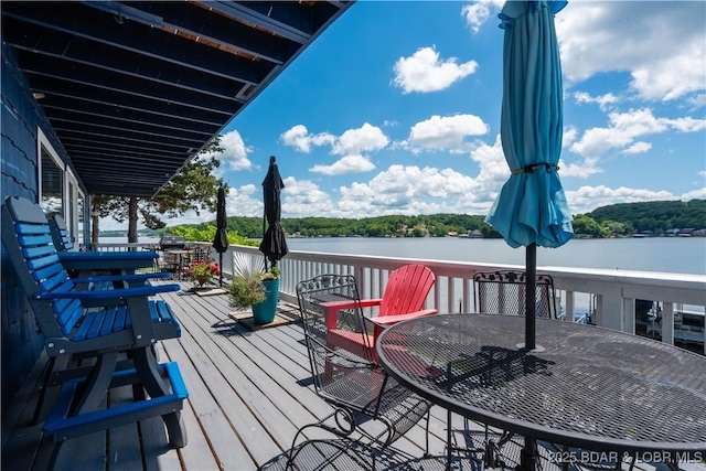 wooden terrace with a water view