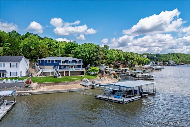 dock with a water view and stairs