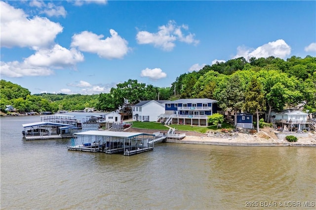 dock area with a water view
