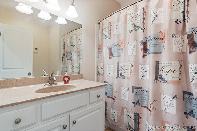 22714 Lake Ridge Dr, Warsaw, MO 65355 - bathroom with vanity and a shower with shower curtain