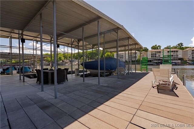 dock area with a water view