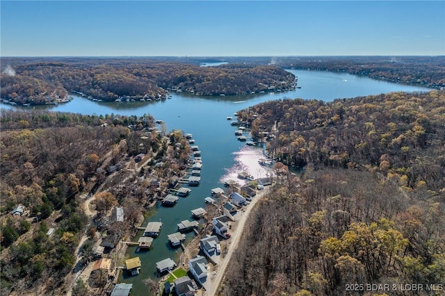 27085 Dixie Ln, Barnett, MO 65011 - drone / aerial view of a heavily wooded area and a nearby body of water