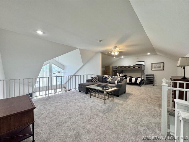 172 Cedar Glen Dr Unit 4B, Camdenton, MO 65020 - living area featuring ceiling fan, vaulted ceiling, carpet, and recessed lighting