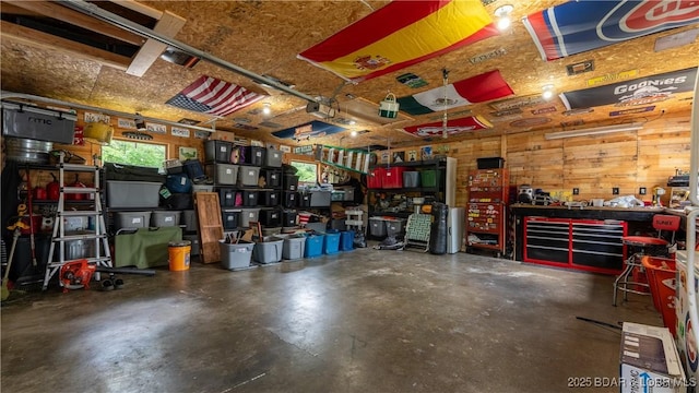 garage featuring a workshop area
