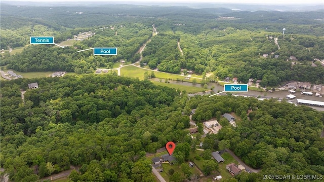 aerial overview of property's location with a forest