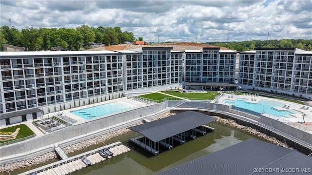 1045 Topsider Ln Unit 314, Osage Beach, MO 65065 - aerial view of a pool area and a nearby body of water