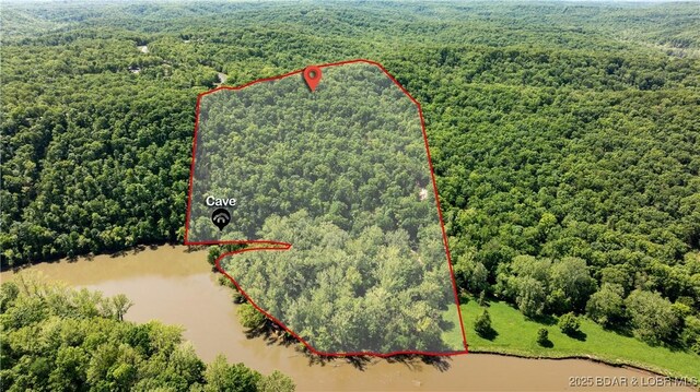 115 Hacksaw Ln, Camdenton, MO 65020 - view of property location with a heavily wooded area, property parcel outlined, and a large body of water