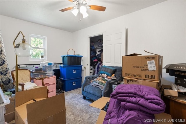 storage room with ceiling fan
