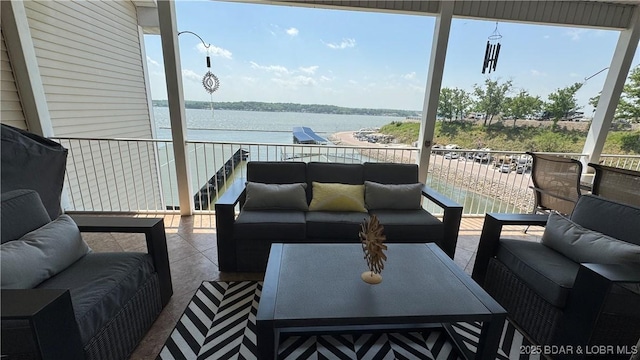 18130 Millstone Cove Rd Unit 447, Gravois Mills, MO 65037 - view of patio / terrace featuring an outdoor living space, a water view, and a balcony