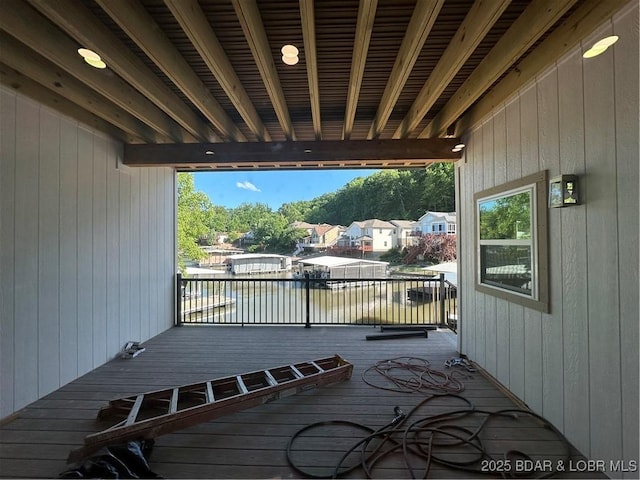 deck with a residential view