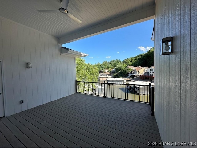 wooden deck with ceiling fan