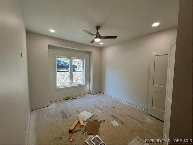 unfurnished room featuring ceiling fan and recessed lighting