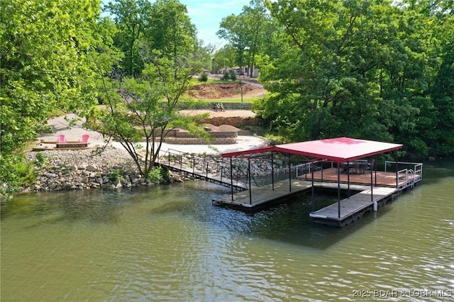 66 Old Shawnee Bend Rd, Sunrise Beach, MO 65079 - dock featuring a water view and boat lift
