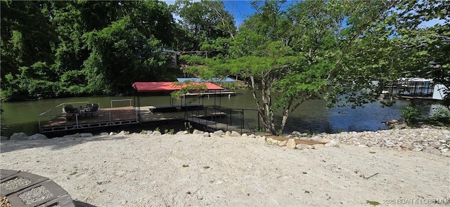 66 Old Shawnee Bend Rd, Sunrise Beach, MO 65079 - view of yard featuring a floating dock and a water view