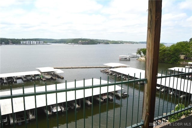 water view featuring a boat dock and boat lift