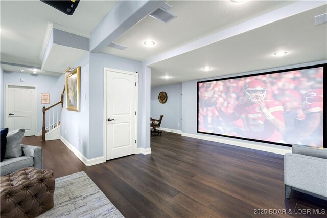 126 W Cross Fox Trl, Camdenton, MO 65020 - home theater featuring dark wood-style floors and recessed lighting