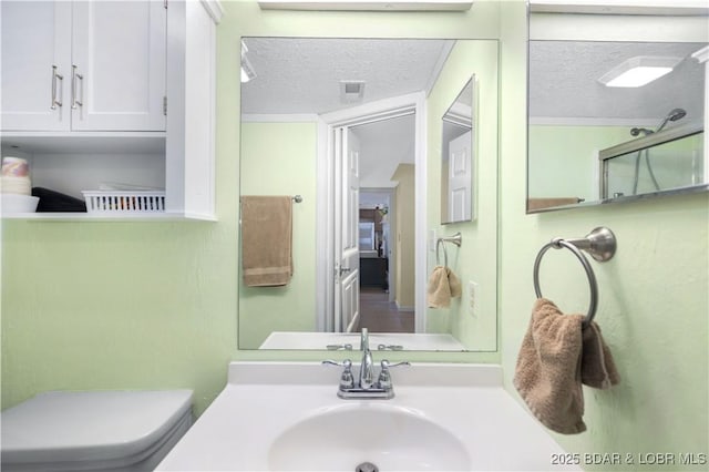 bathroom with toilet, a textured ceiling, and a sink